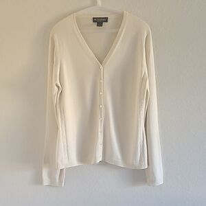 Brooks Brothers Cream V-Neck Button Front Cardigan